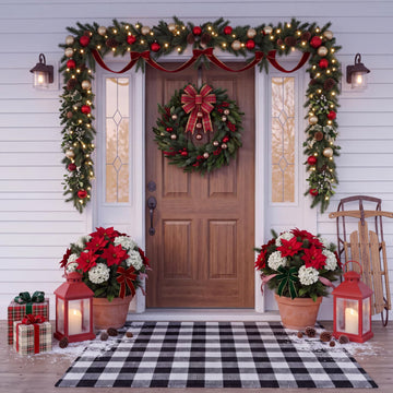4' x 6' Christmas Outdoor Rug, Plaid Buffalo, Black and White