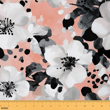 Watercolor Flowers Fabric for Decoration, Leaves Plant Print Sewing Fabrics for Room Decor Soft Polyester No