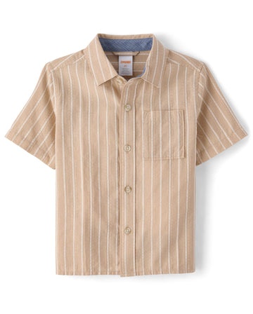 Boys,and Toddler Short Sleeve Linen Button Up Shirt,Java Hill