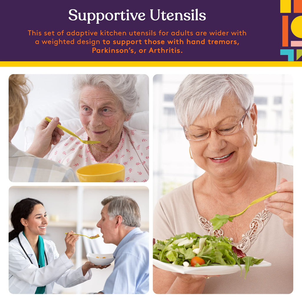 Premium Stainless Steel Weighted Flatware for Parkinson's Patients- Adaptive Silverware for Adults with Hand