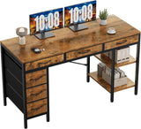 55" Computer Desk with 6 Drawers, Home Office Gaming Desks with Storage Shelves