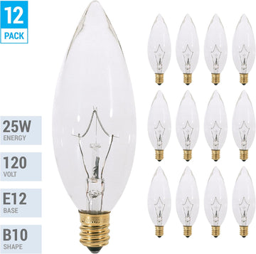 25W Incandescent Chandelier Light Bulbs, E12 Candelabra Base, 12-Pack