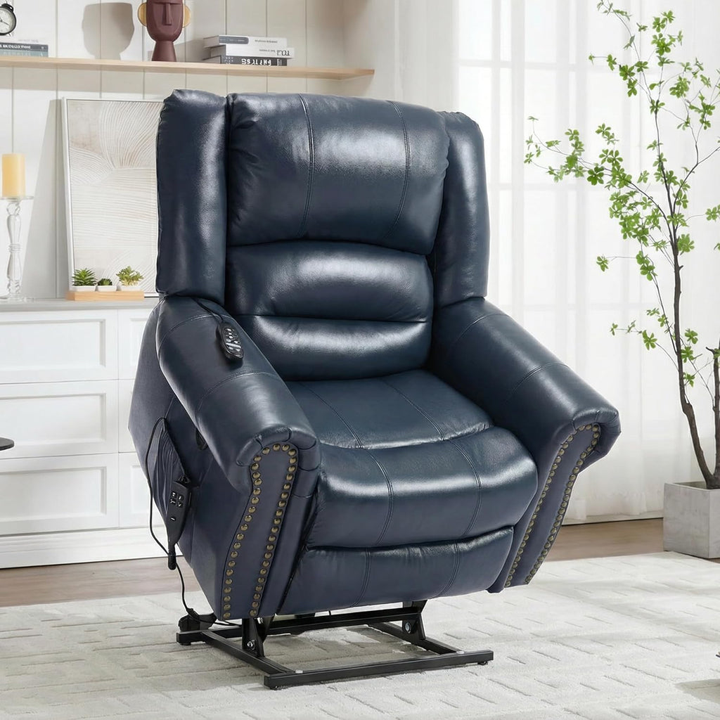 Genuine Leather Power Lift Recliner Chair, Lazy Boy Recliner Chair with Charging Ports for Living Room Theater Seating