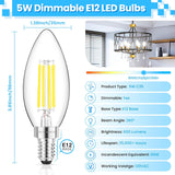 E12 Candelabra LED Bulb 60W Equivalent, 600LM Dimmable Chandelier Light Bulbs, 5000K Daylight White, 85+ CRI Candle