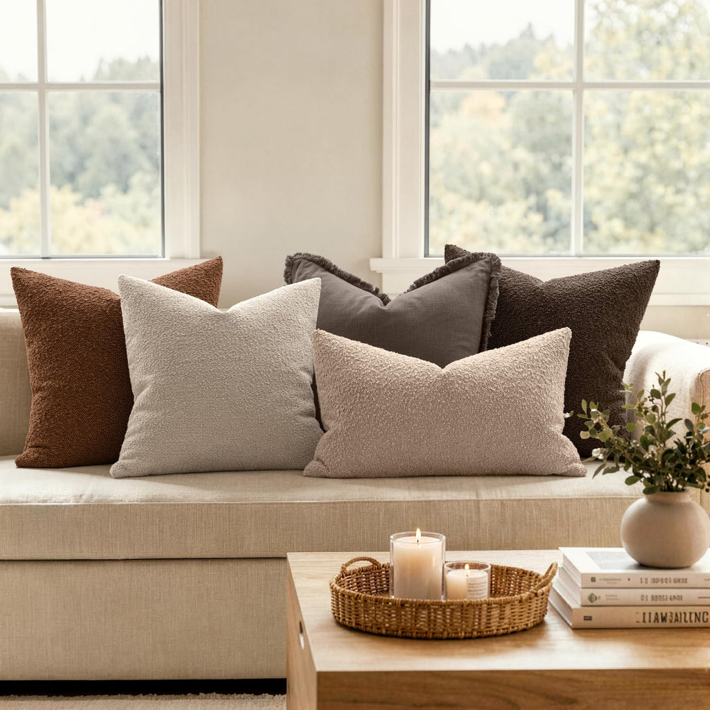 18x18 Decorative Boucle Couch Pillow Covers Brown