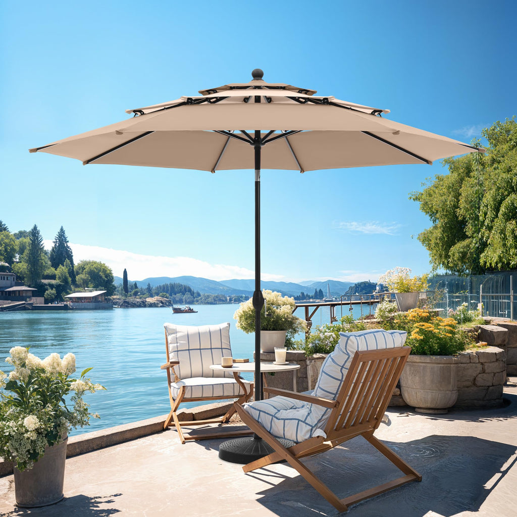 10ft Outdoor Patio Umbrellas, 3 Tier Table Umbrella, Beige&Frappe