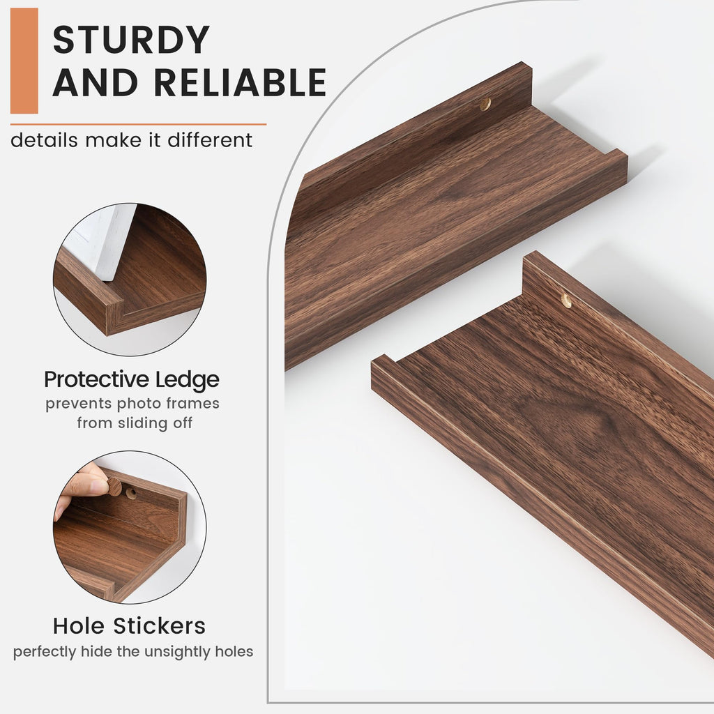Floating Picture Ledge Shelves for Wall Set of 4, 48" W, Walnut