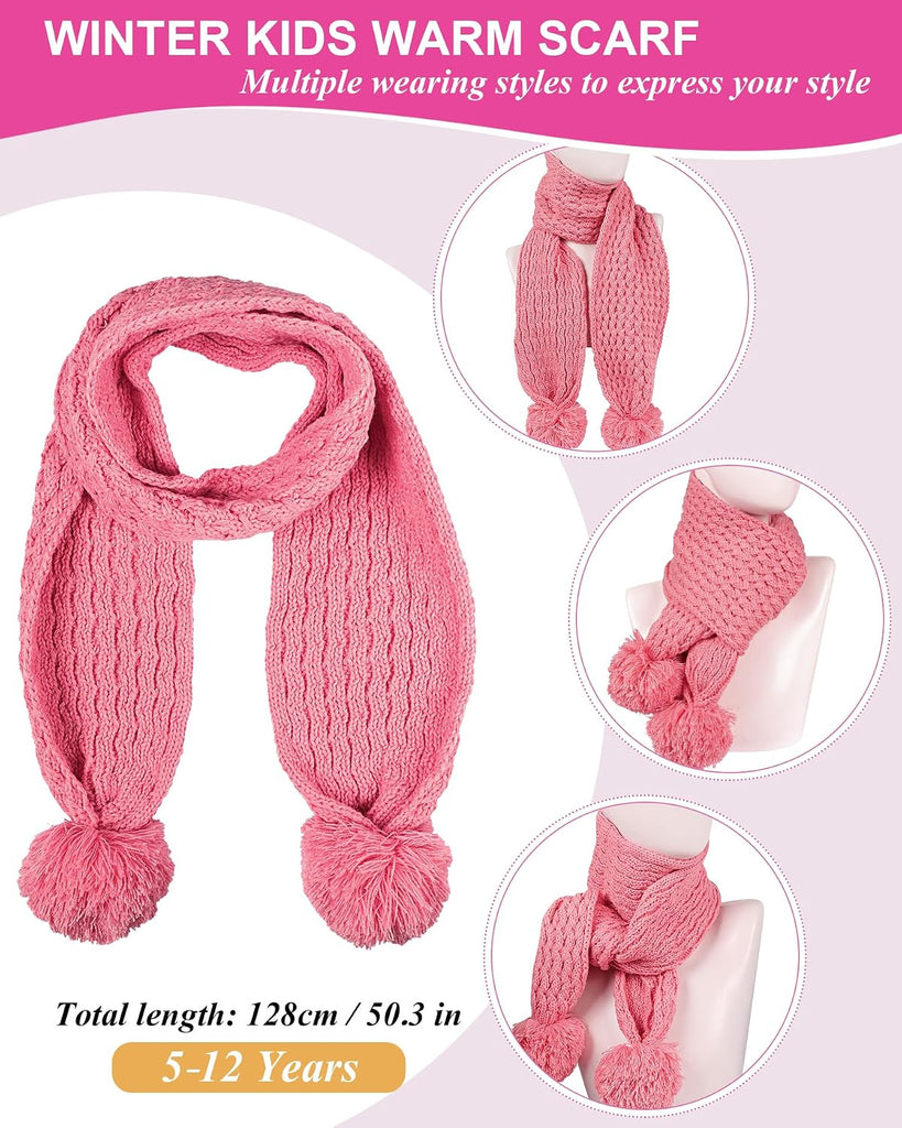 Kids Winter Hat Gloves Scarf Set, Girls Boys Toddler Winter Hat Beanie Pom Knitted Scarves Mittens Fleece Lined Age