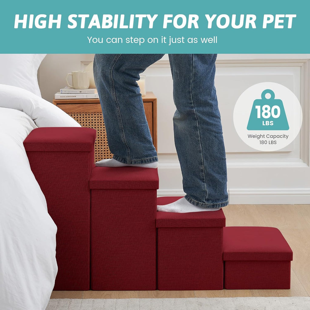 Dog Stairs with Storage, 22" H Wider Dog Steps, 4-Step