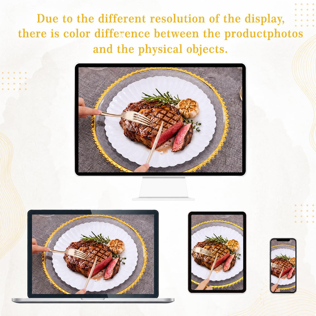 50pcs Clear and Gold Beaded Charger Plates for Wedding,12.5in