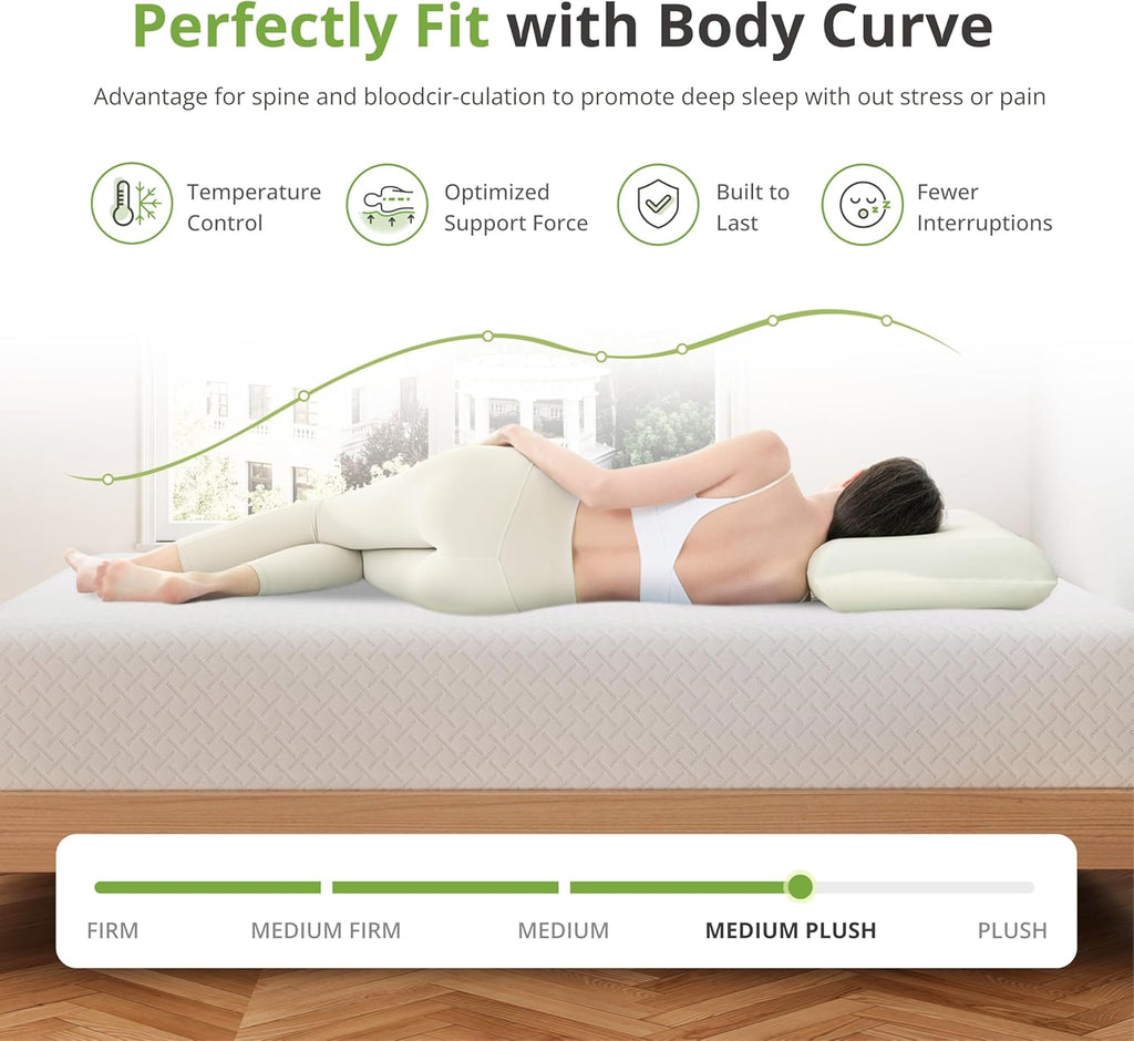 Cal King Mattress 12 Inch, Gel Memory Foam Mattress, Medium Firm | Bed Mattress in A Box, Cooling Green Tea Gel