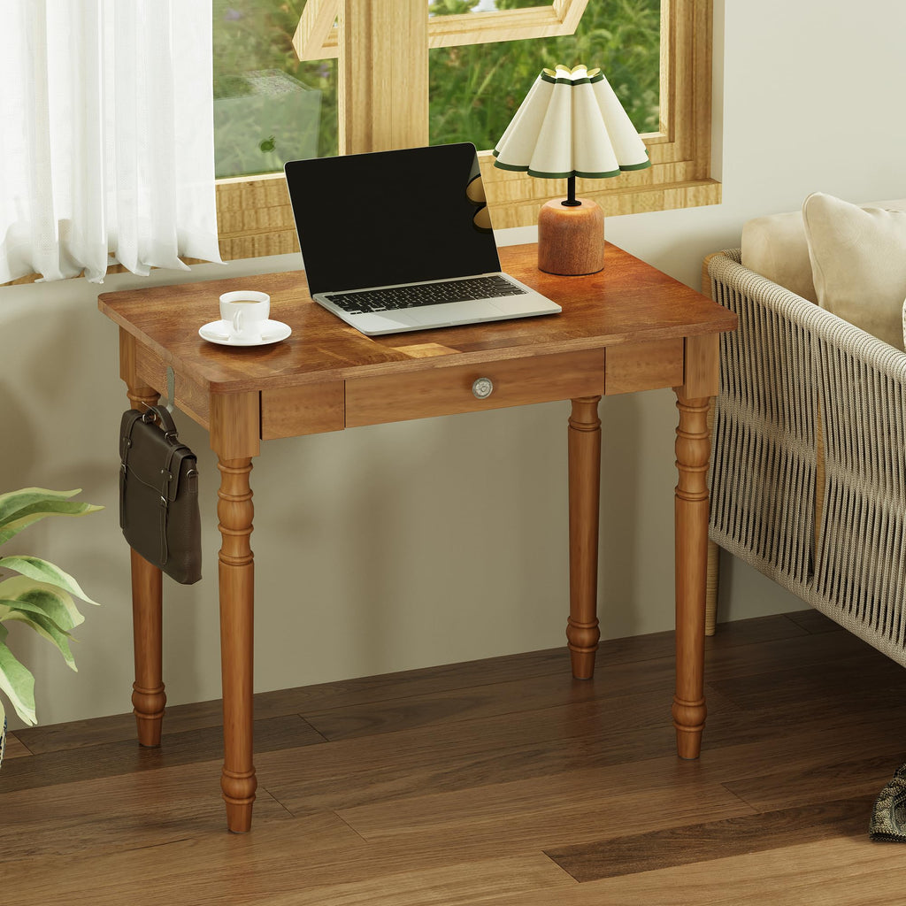 Vintage Solid Wood Writing Desk - 31.5" Mid Century Modern Desk with Drawer, Small Wooden Computer Desks, Secretary