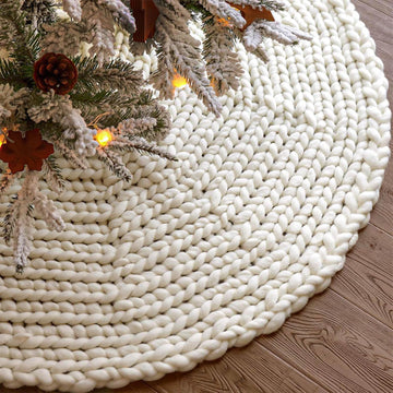 48 inch Christmas Tree Skirt: Chunky Knit Tree Skirt for 7.5ft Tree, Crochet Cream White Tree Skirt, Vintage Tree