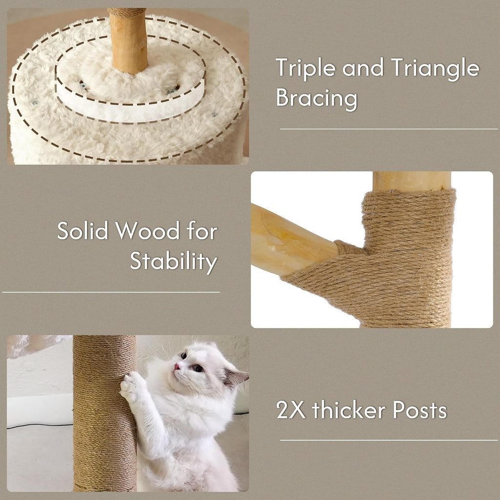 Modern Cat Tree with Hammock 48.5 Inches Cat Tower with Scratching Post, Featuring Real Wood Post, Large