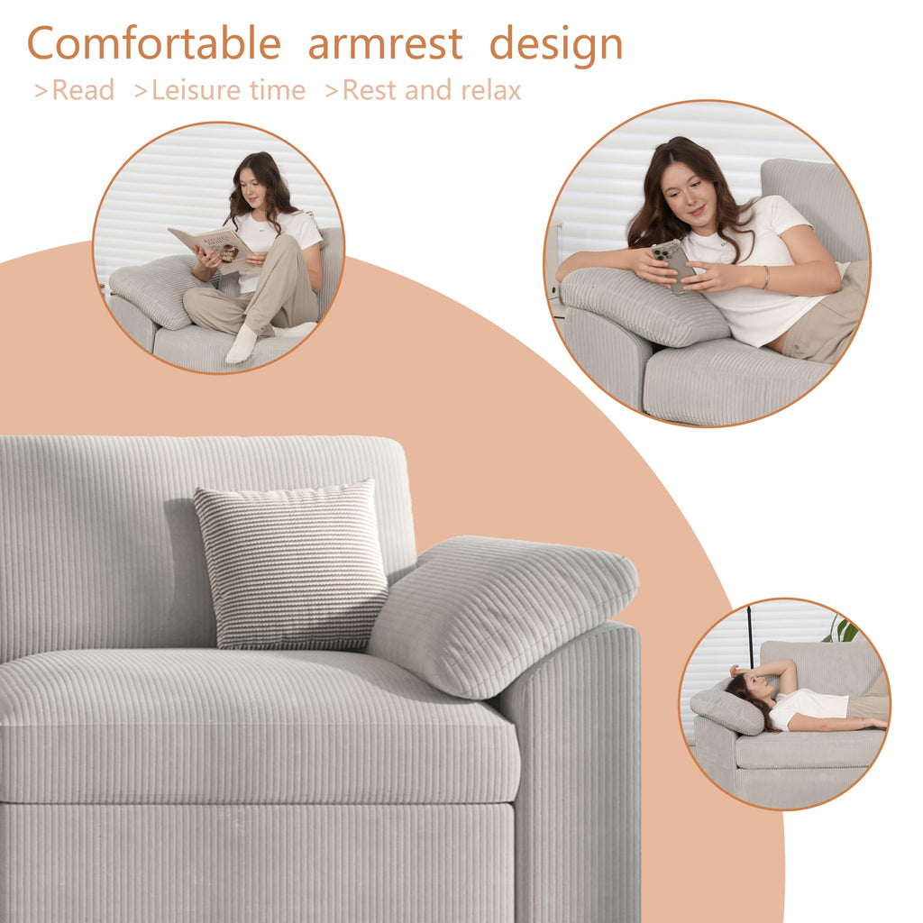 Corner Module for Corduroy Sectional Couch, Light Gray