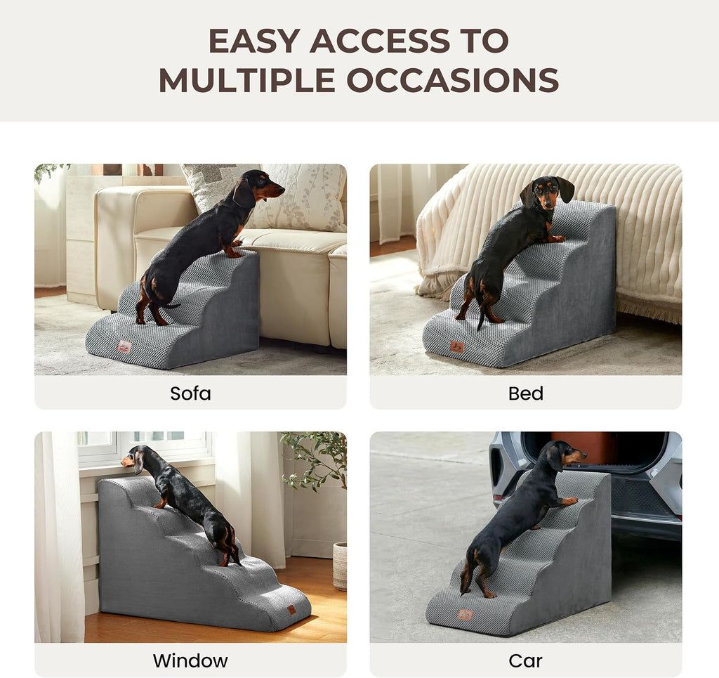 Dog Stairs for Small Dogs 13.5" H, 3 Step Dog ramp for Bed, Grey