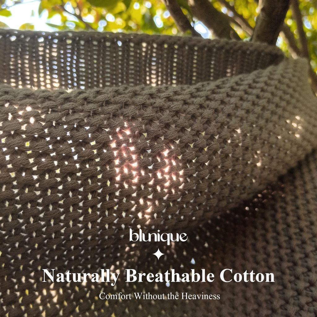 100% Cotton Cable Knit Throw Blanket, Lightweight Soft Knit Blanket for Sofa Couch Bed, Breathable All-Season Throw