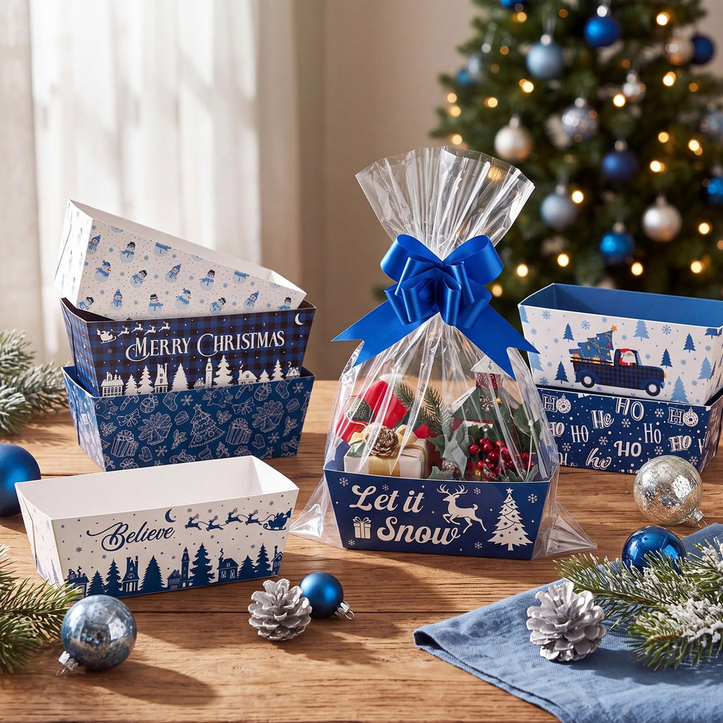 72 Pcs Christmas Blue Gift Baskets Empty to Fill Kit