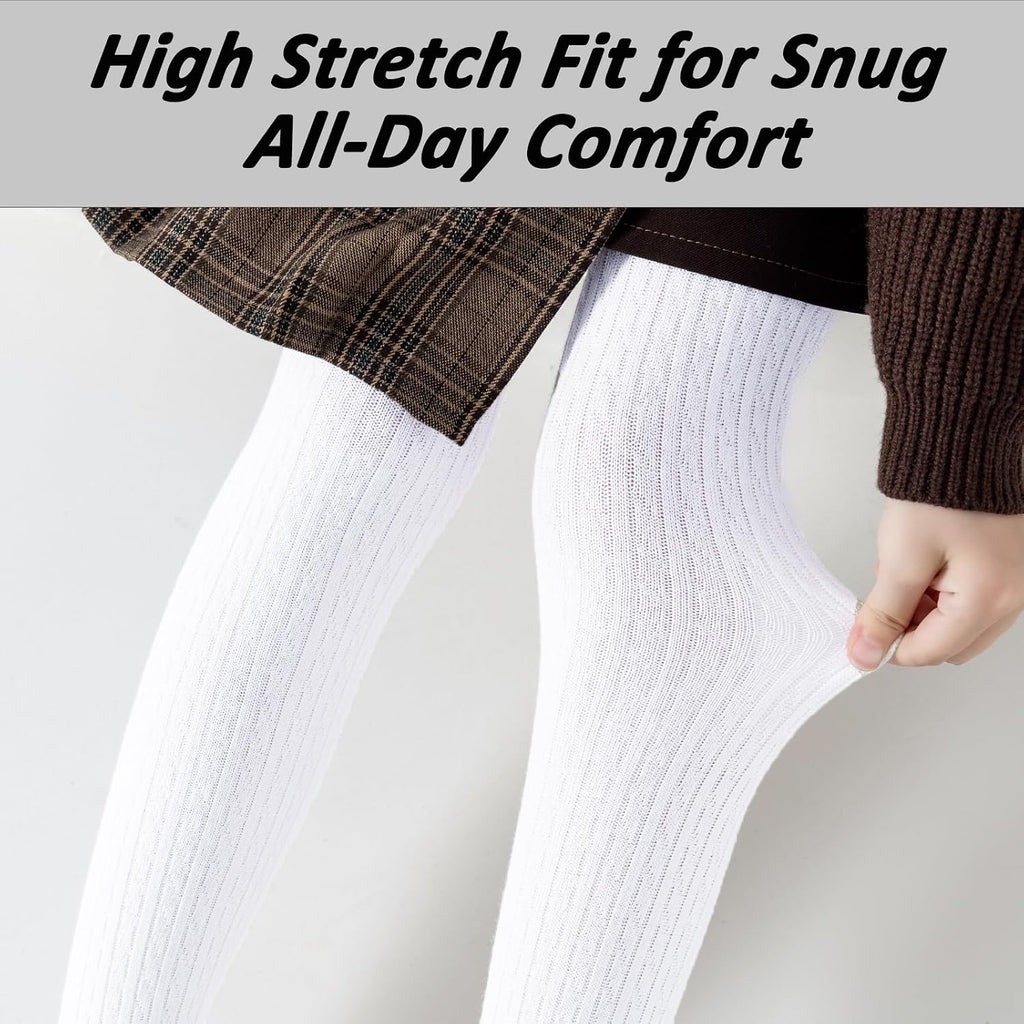 Ribbed & Cable Knit Tights Cotton Seamless Dress School Leggings