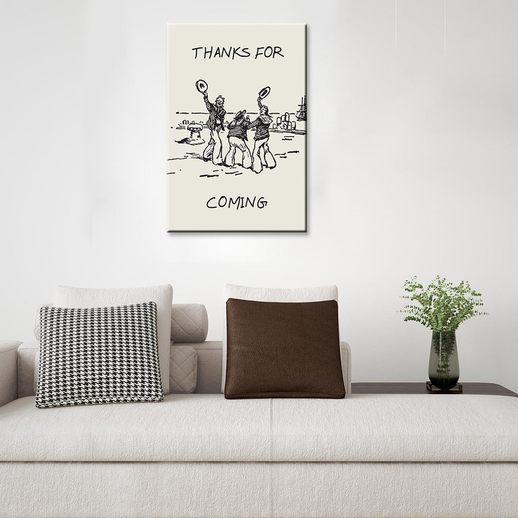 Black White Funny Nautical Room Aesthetic Poster, Vintage Thanks for Coming Canvas Wall Art, Trendy Sailor Men