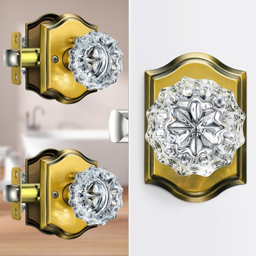 Glass Door Knobs, Privacy Antique Brass Door Knobs, 3 Pack