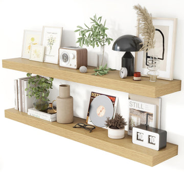 48 Inch Floating Shelves for Wall 8 Inch Deep Oak Shelves Set of 2, Wall Mounted Rustic Wood Long Floating Shelf, Large