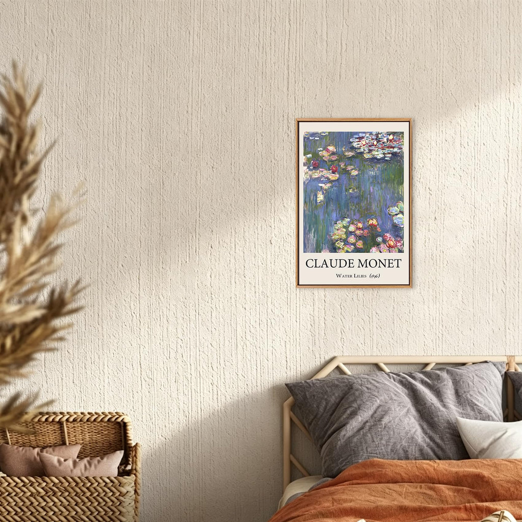 Claude Monet Framed Canvas Wall Art, Water Lilies Impressionist Famous Oil Painting, Modern Canvas Wall Art, bed room