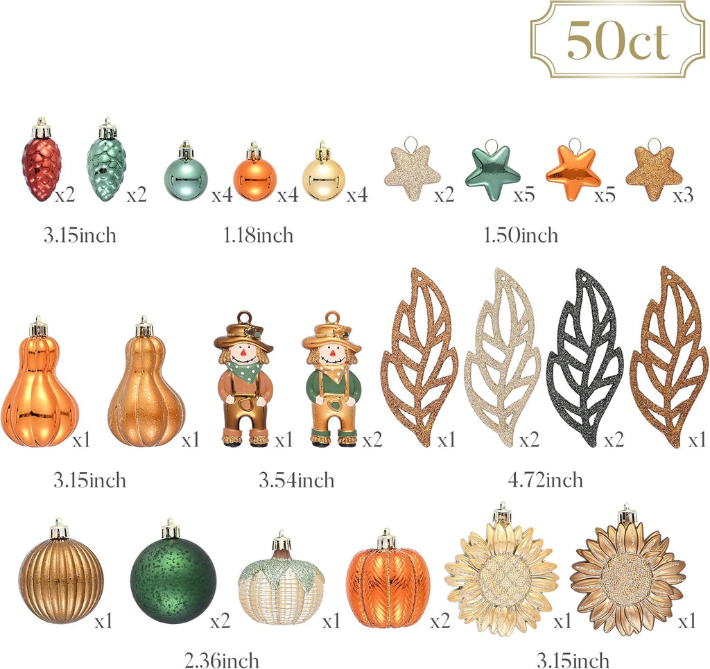Fall Ornaments Shatterproof Tree Decorations - Set of 50