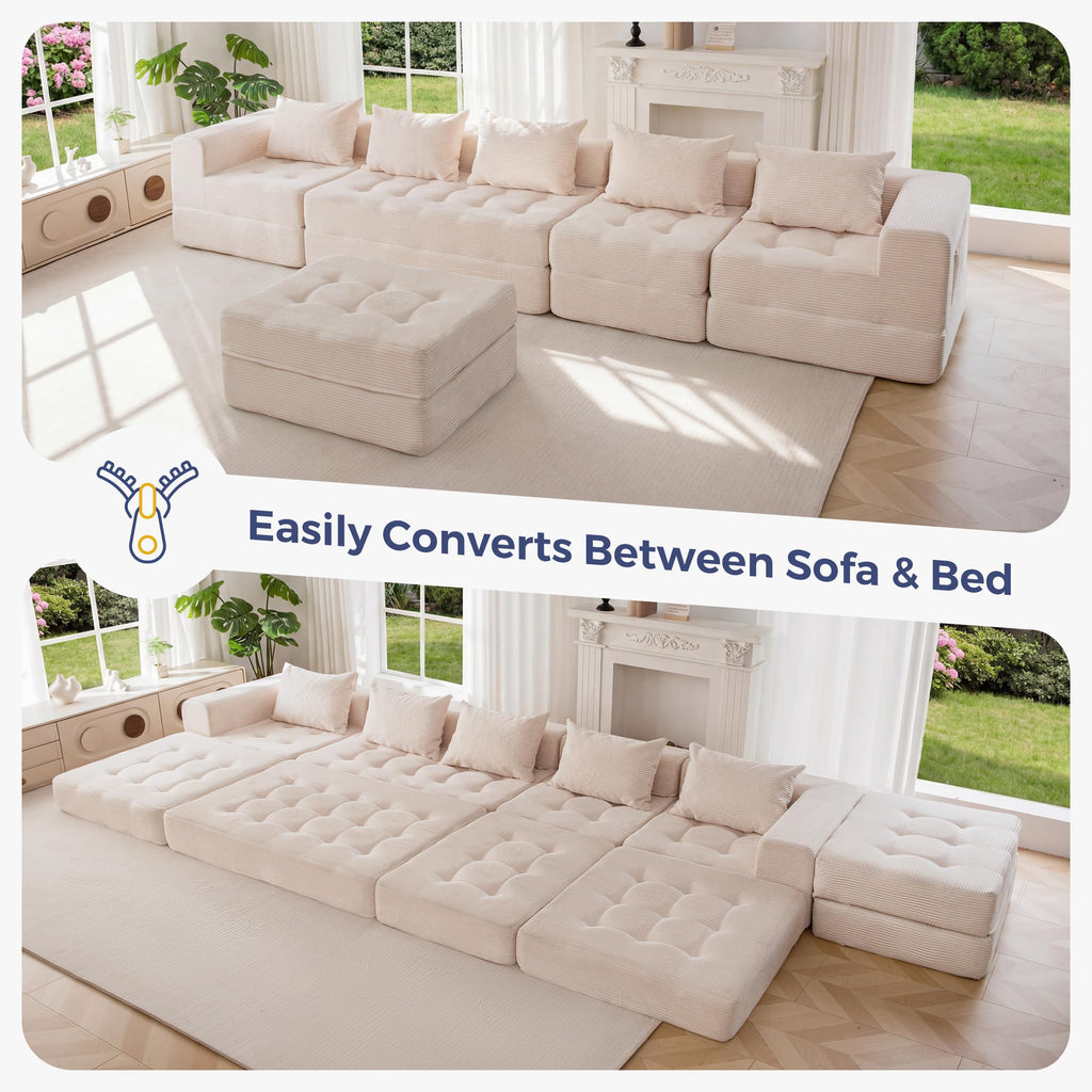6-Seater U-Shaped Modular Sectional Sofa Couch with Ottoman