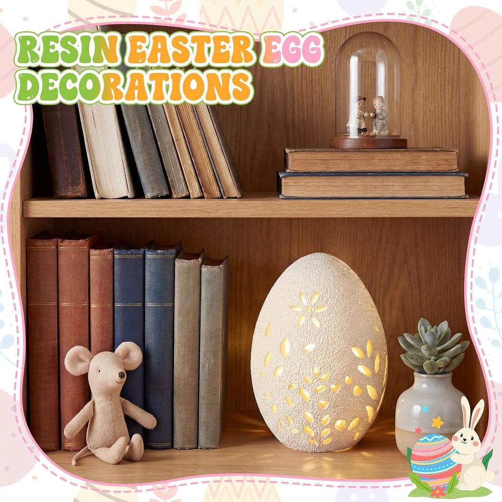 Easter White Terracotta Easter Egg Decor, Farmhouse Rustic Hollow Large Egg Resin Statue Table Centerpiece