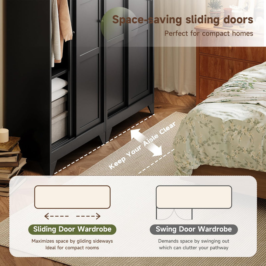 Metal Armoire Wardrobe Closet, 20" Deep Armoire Wardrobe Cabinets with Sliding Doors and Shelves, Narrow Slim Coat