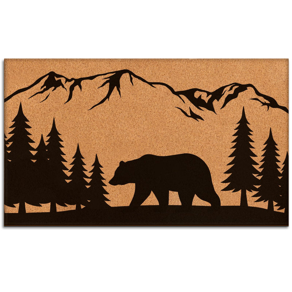 2x3 ft Rustic Black Bear Coir Door Mat, Heavy Duty Rubber Backing