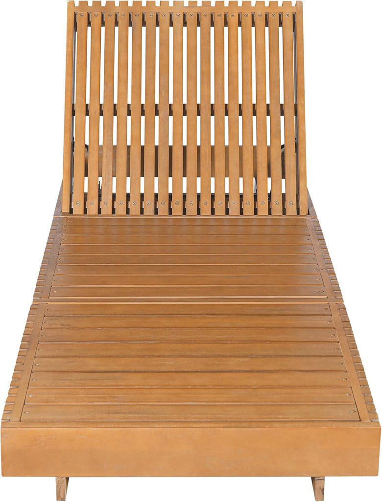 Outdoor Chaise Lounge Chair, Patio Lounge Chair, Acacia Wood Chaise Lounge, 6-Position Adjustable Backrest, Slatted