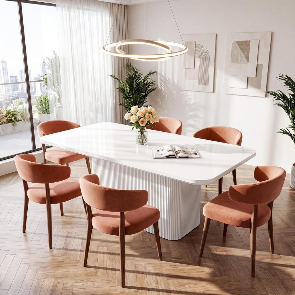 63" White Dining Table with Fluted Pedestal, Modern Kitchen Table for 4-6 People, Dining Room Table for Dining Room