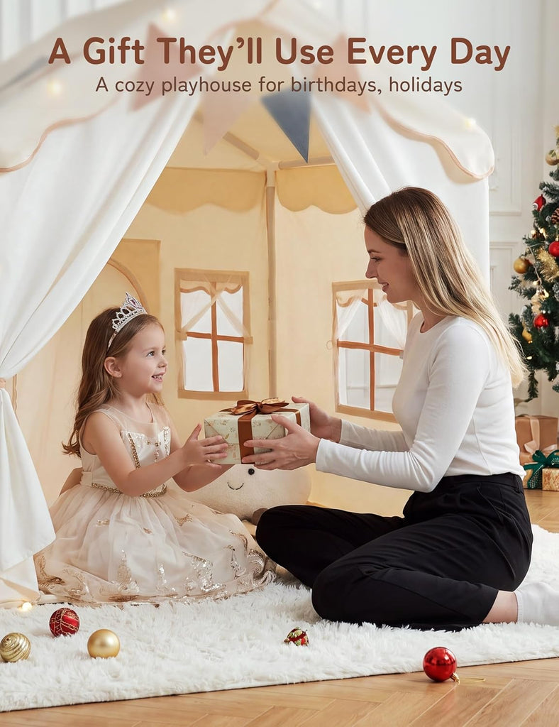 Kids Play Tent Indoor with Padded Mat & Lights, Double Doors