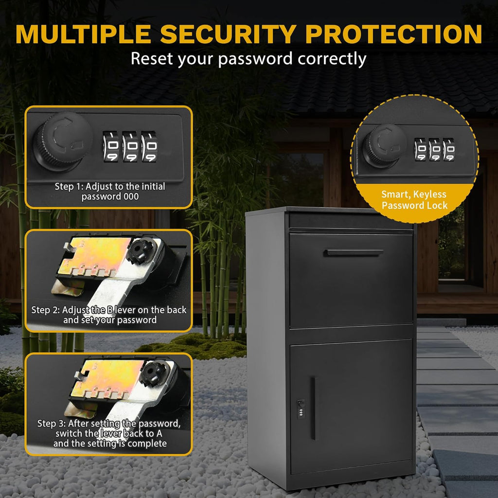 35" H Large Package Delivery Box with Password Lock, Mail Slot