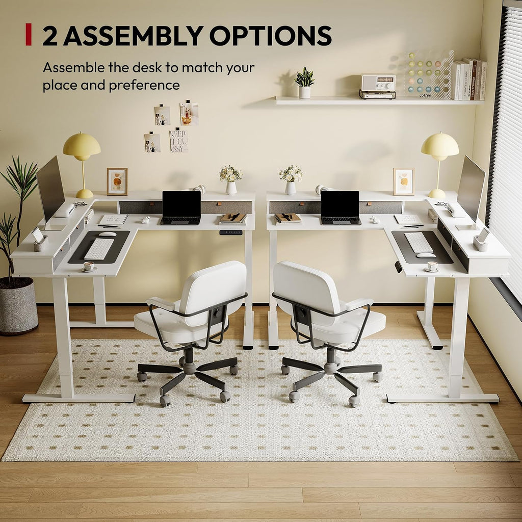71x63 Electric L-Shaped Corner Standing Desk with 4 Drawers | Reversible L-Shape Desk, 28.3"-45.9" Height, 4 Presets