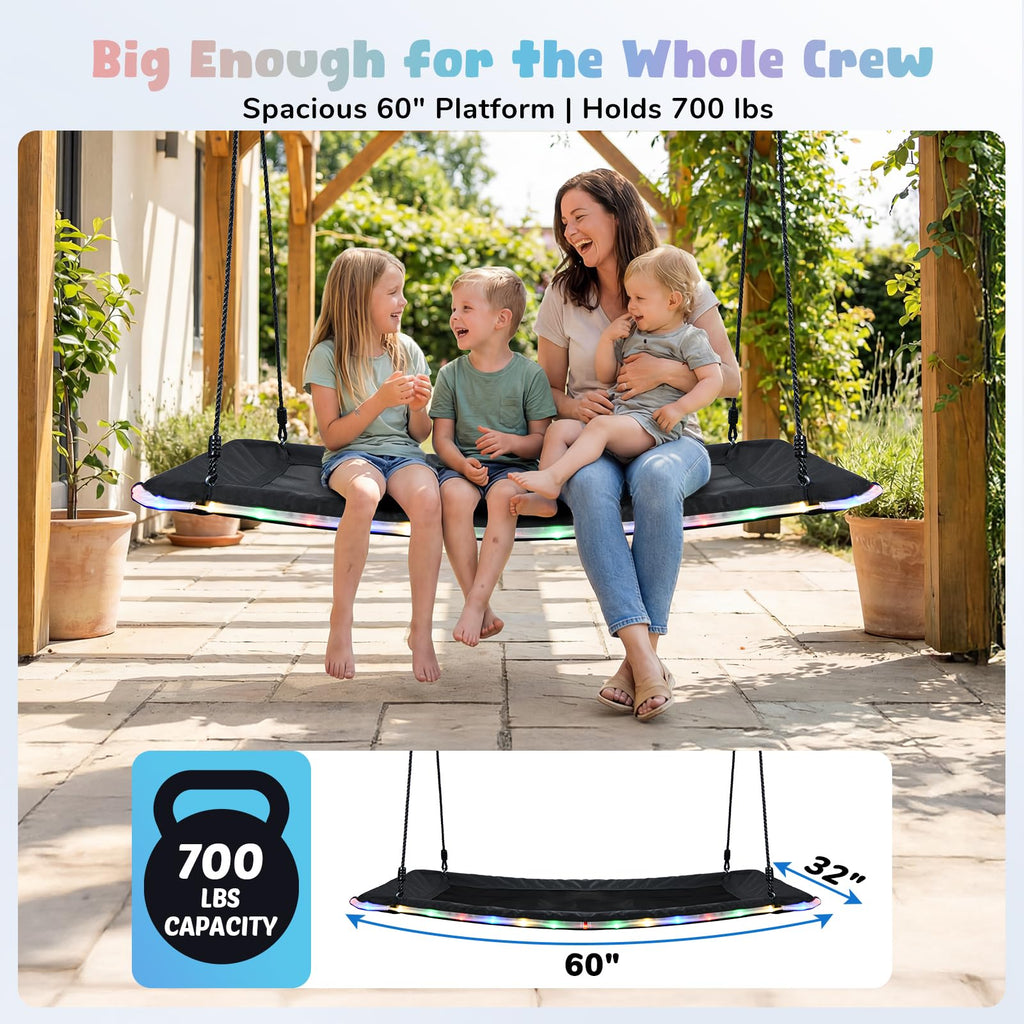 60" Skycurve Platform Tree Swing with LED Light for Kids & Adults