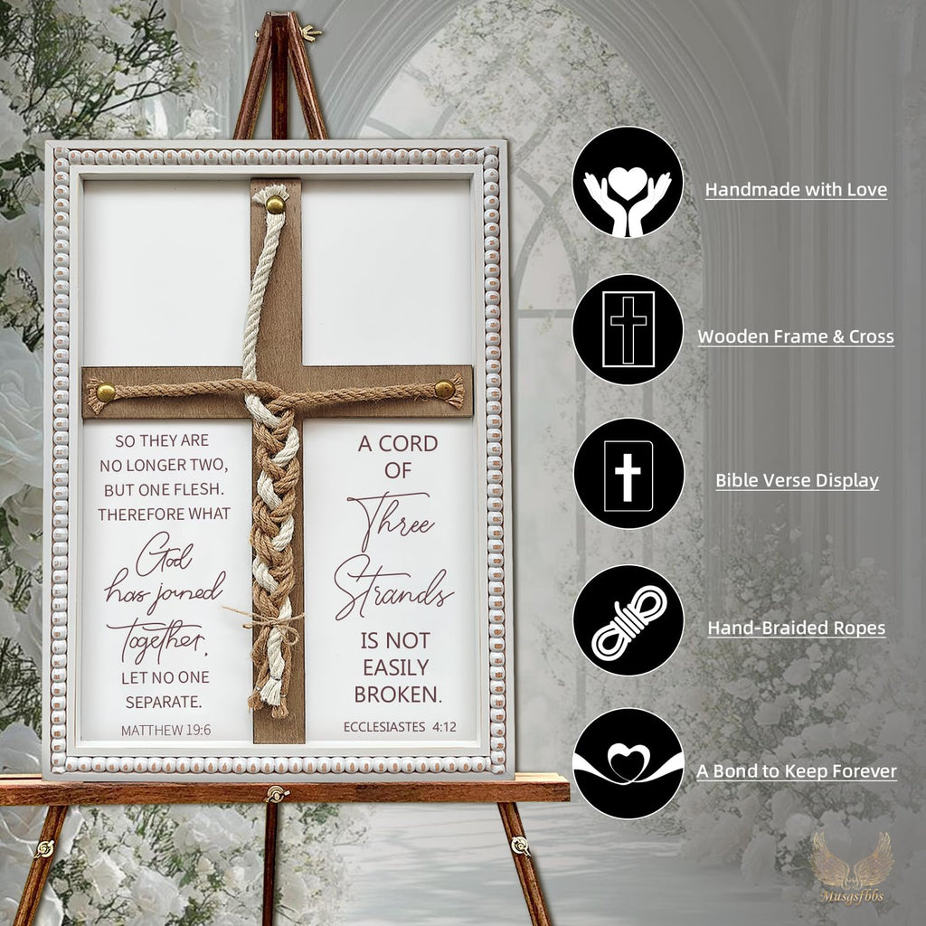 A Cord of Three Strands Wedding Ceremony Sign 16×22 in - Unity Rope Cross Braid for Wedding Unity Ideas with Bible