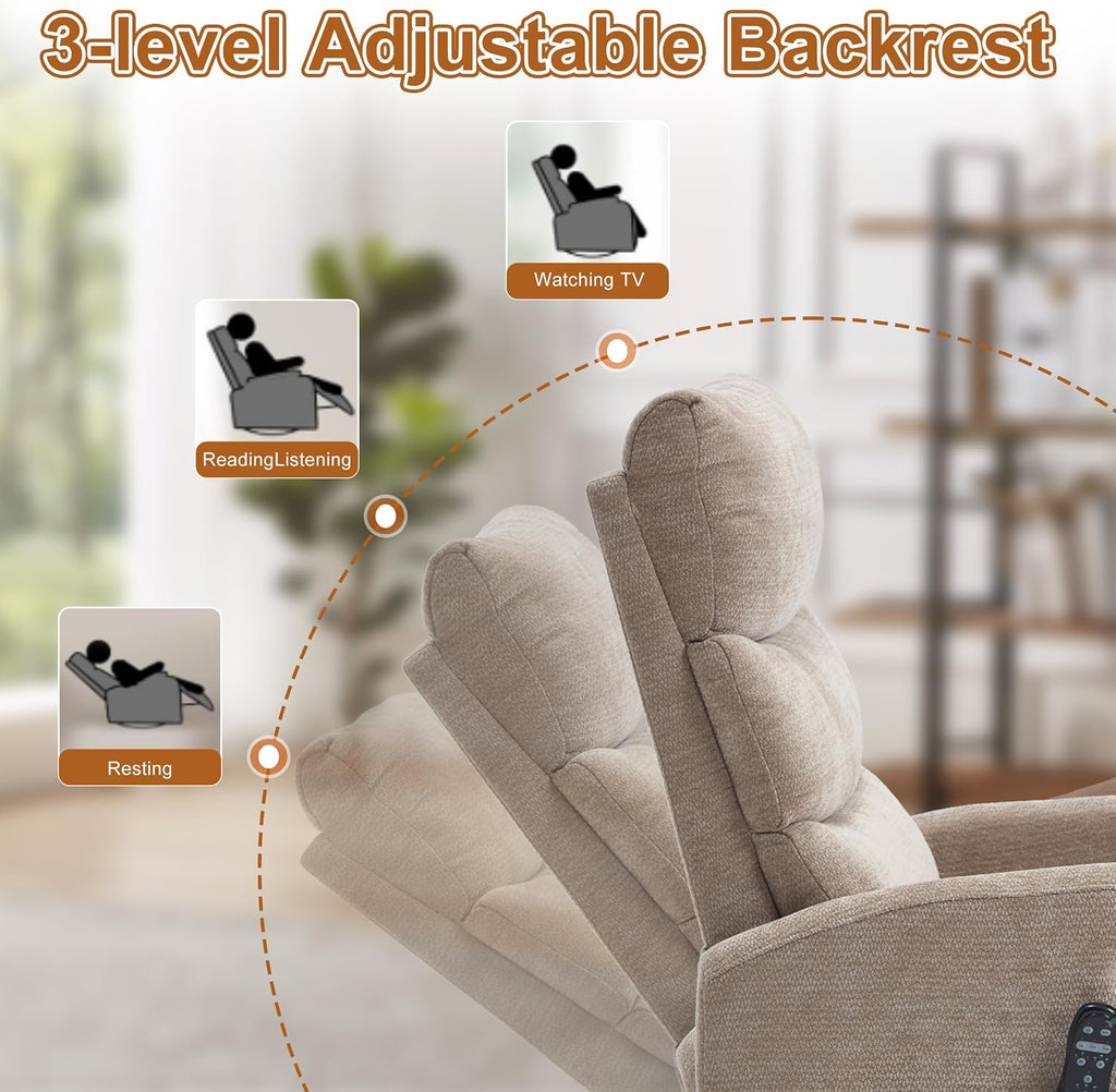 Manual Swivel Rocker Recliner Chair for Adults, Overstuffed Reclining Glider Chair for Nursing with Vibration Massage