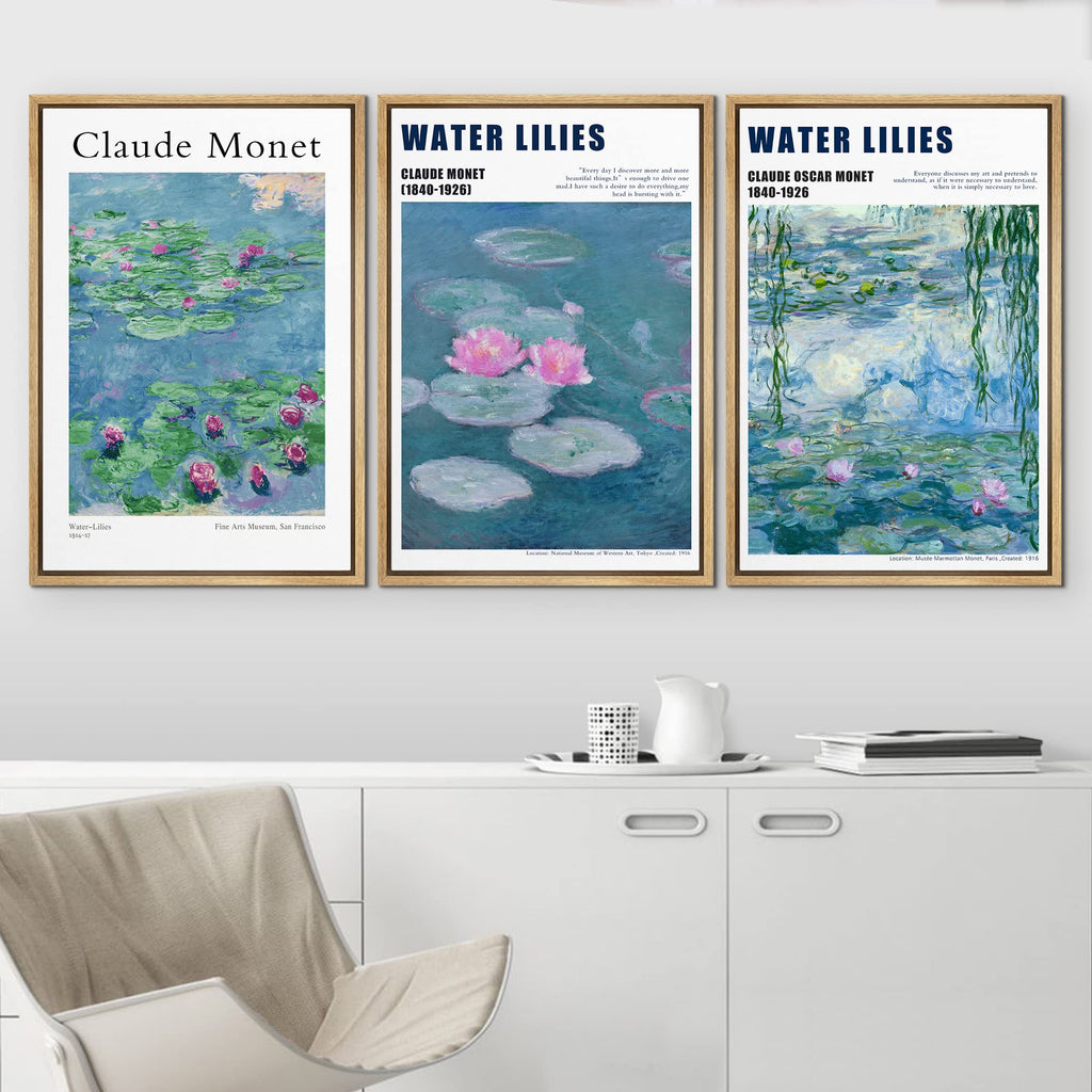 Framed Wall Art Print Set Water Lilies by Claude Monet Nature Wilderness Illustrations Fine Art Rustic Scenic