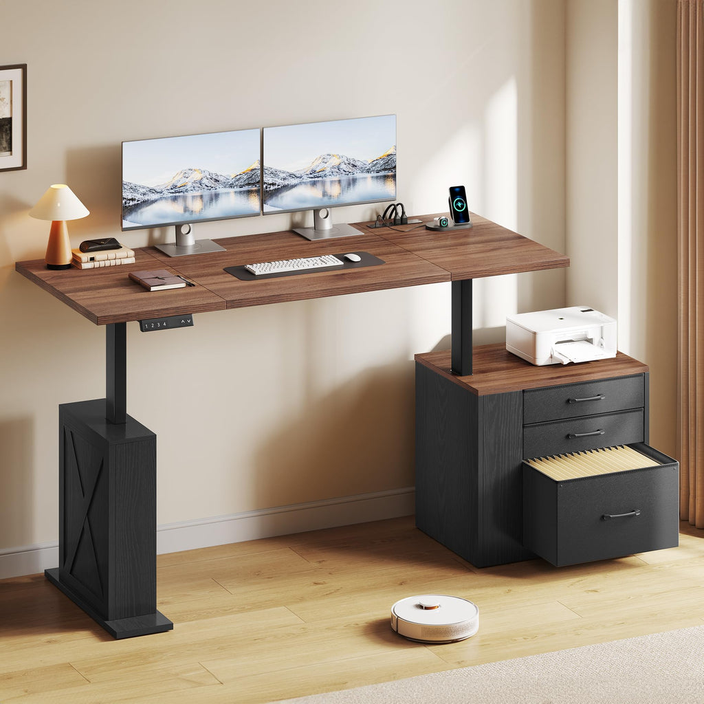 75.5'' Electric Standing Desk with Drawers Corner Desk Black