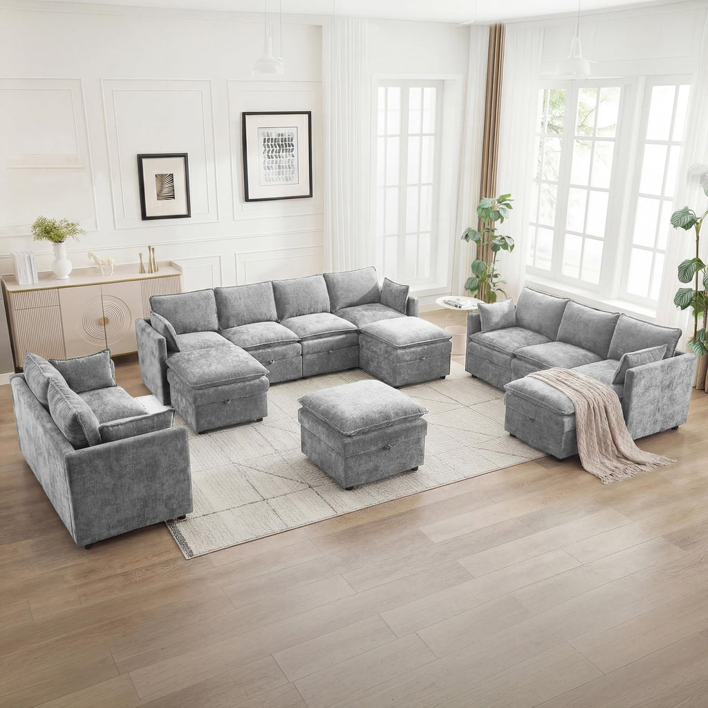 55" Cloud Modular Loveseat Sofa with Storage, Modern Upholstered Sofa Couch Small Love Seat, 2 Seater Chenille Comfy
