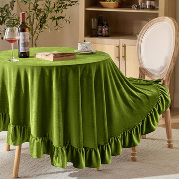 Olive Green Velvet Round Tablecloth 70 inch for Wedding Parties