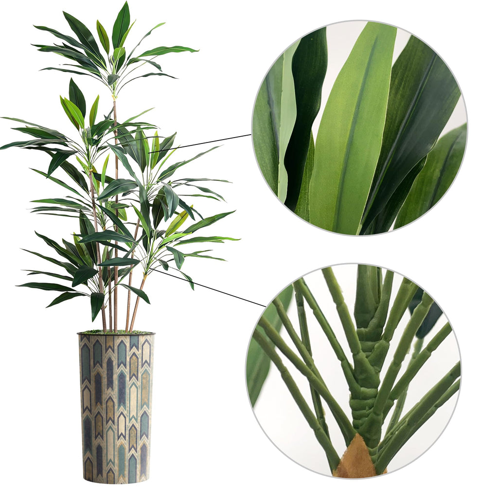 Artificial Tree in Modern Polygon Pattern Effect Planter, Fake Dracaena Tree Silk Tree for Indoor and Outdoor Home