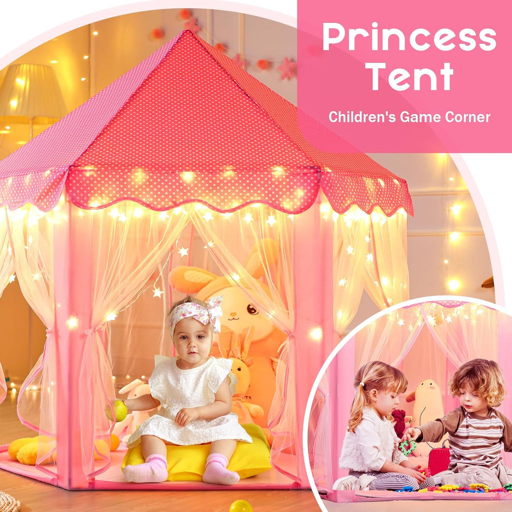 Princess Tent Girls Large Playhouse Kids Castle Play Tent with Star Lights Toy for Children Indoor and Outdoor Games