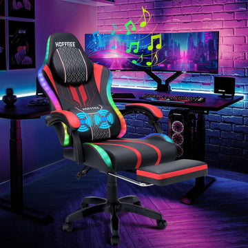 Gaming Chair with LED Lights Speakers Massage Big Tall Computer Chair-Red