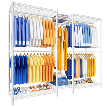 E12 Pro Clothes Rack, Heavy Duty Freestanding Garment Rack with Shelves, Metal Clothing Closet Storage System for