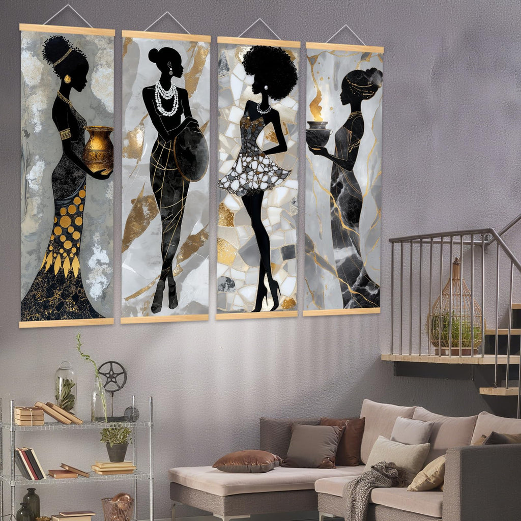 Black And Gold African American Women Canvas Wall Art 15.8×47.2in