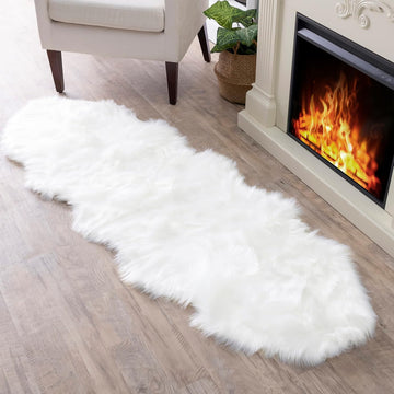 White Double Pelt Faux Fur Sheepskin Rug: Ultra Soft, Super Thick, Fluffy, Living Room, Bedroom, Office